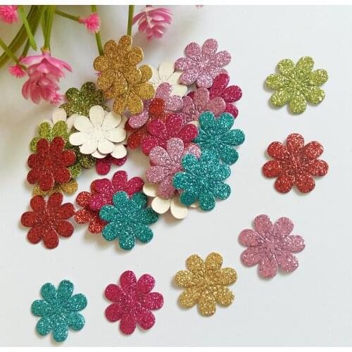 100PCS Glitter flower Patch for craft accessory hair ornament sew on flower applique / Handmade Sewing DIY Clothing Accessorie