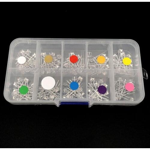 100pcs/lot 5MM F5 10 color Mixed Box Straw hat warm white/red/Orange/Yellow/Green/Blue/UV/Pink LED Light Emitting Diode Kit Sets