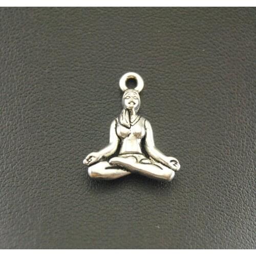 20 pcs Silver Color Metal Yoga Lady Meditation Charm 16x20mm DIY Jelwery Making A879