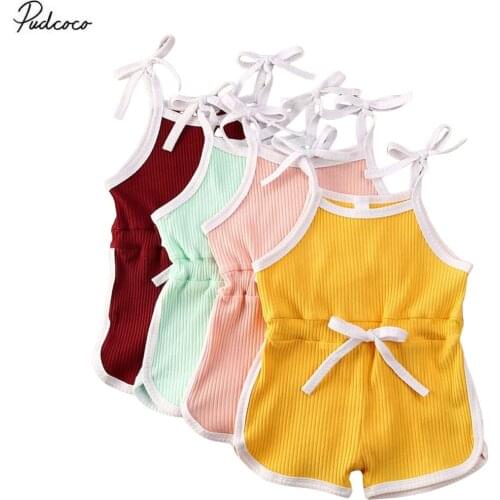 2020 Summer Newborn Baby Girls Cotton Romper New Sleeveless Cotton Knitted Playsuit Jumpsuit Outfit Bow Tunic Kids Baby Clothes