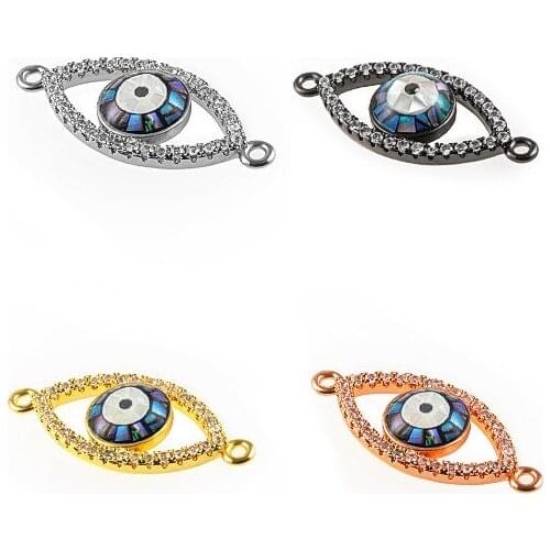 26*22mm shell Evil Eye crystal micro pave cz zircon cubic zirconia beads DIY Copper necklace charm bracelet connectors erf34