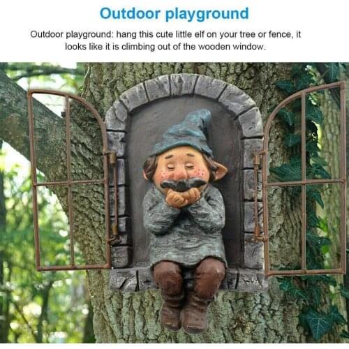 3D Dwarf Statue Garden Yard Art Tree Sculpture Garden Decoration Resin Statues Ornament Courtyard Tree Dwarf Gnome X1M8