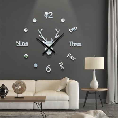 3D Wall Clock Mirror Wall Stickers Deer Head Creative DIY Large Wall Clock Quartz Watch Art Decal Sticker Home Decor Dropship