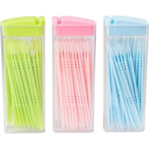 50 pcs / box Double-headed Dental Brush Teeth Sticks Floss Pick Toothpick t35