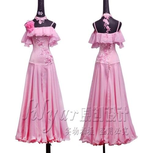 Ballroom Dance Dress Standard Skirt Competition Dress Costumes Performing Dresse Customize Adult Children Pink Embroidered Kids