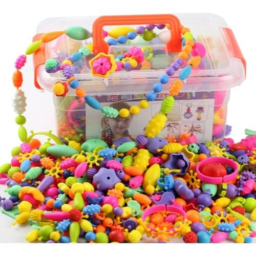Besegad 485Pcs Kid Beads Set Cute Colorful Assorted Shapes Plastic Pop Snap for Kid Girls Toys Gifts DIY Manual Necklaces Making