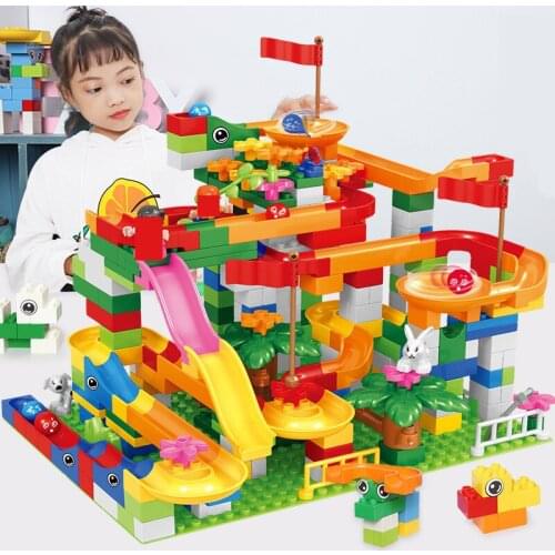 Big Size Marble Race Run Maze Ball Track Building Blocks Sets Duploe Friends Funnel Slide Educational Creator Bricks Kids Toys