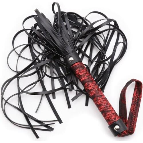 44cm Sex Whip Red Handles Fun Whip Black Satin Spanking Paddle Flogger Sex Bondage Restraints Adult Sex Games Sex Tools