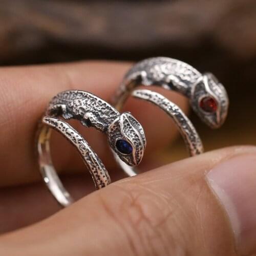 Handmade 925 Silver Chameleon Ring Vintage Sterling Silver Adjustable Ring Thai Silver Unisex Ring