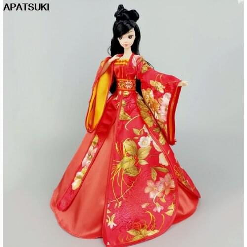 Red Cosplay Dress For Barbie Doll 1/6 Traditional Chinese Ancient Beauty Costume Clothes Party Evening Dresses Accessories Toy