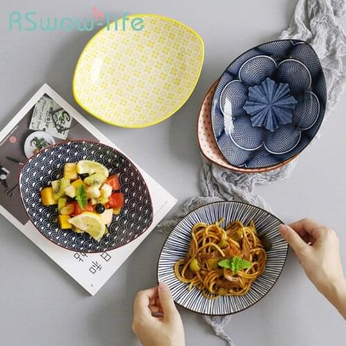 20*16cm Creative Japanese-style Olive-shaped Ceramic Dish Salad Deep Dish Home Hotel Creative Soup Bowl Pasta Plate