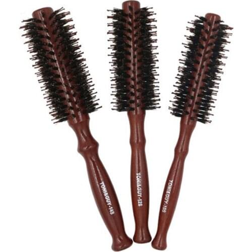 Round Barrel Blowing Curling DIY Hairdressing Styling Tool Straight Twill Hair Comb Natural Boar Bristle Rolling Brush