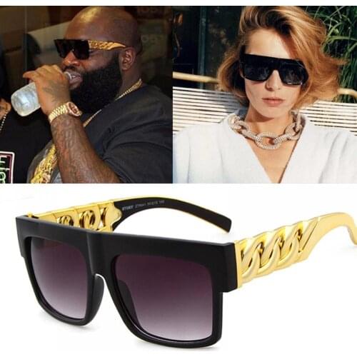 YAMEIZE Fashion Hip Hop Sunglasses Gold Metal Chain Square Vintage Sun Glasses Luxury Brand Designer Flat Top Eyewear Gafas UV