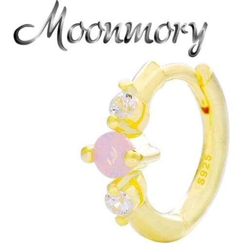 Moonmory 1PCS 925 Sterling Silver Opal Zircon Gold Hoop Huggies Earring For Women CZ Small Circle Earring With Piercing Jewelry