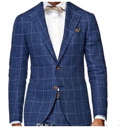 MenS Wardrobe Essentials Slim Fit Windowpane Suit Tailor Made Navy Blue Windowpane Check Suits For Men,Elegant Business Suit