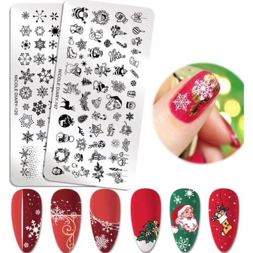 NICOLE DIARY Nail Stamping Plates Christmas Series Snowflakes Santa Printing Image Stamp Templates DIY Nail Art Stencils Tools