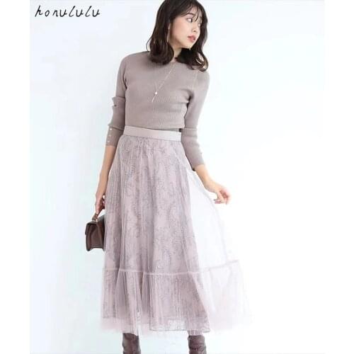 2021 spring new womens Japanese knitted sweater top + lace skirt three-piece suit