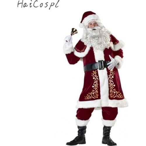 New Arrival Fancy Santa Claus Costume for Adult Old Man Christmas Cosplay Plus Size Winter Suit Set