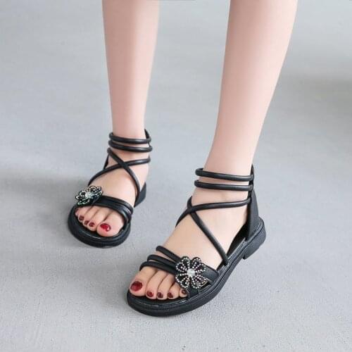 New Glirs Gladiator Sandals High-top Big Girls Leather Flats Beach Shoes Children Girls Princess Shoes Zip Pink Sandalias 4-12Y