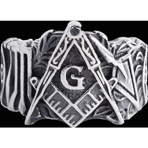 New Creative Punk Mens 316 Stainless Steel Masonic Freemason Ring Hip Hop Mens Masonic Signet Jewelry Gift