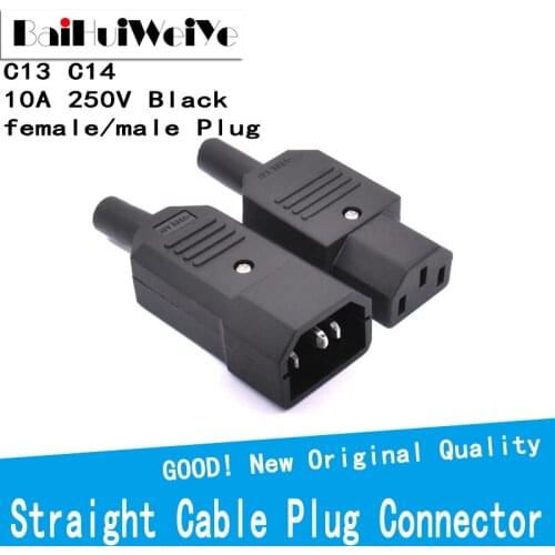1 Set IEC Straight Cable Plug Connector C13 C14 10A 250V Black Female Male Plug Rewirable Power Connector 3 Pin AC Socket