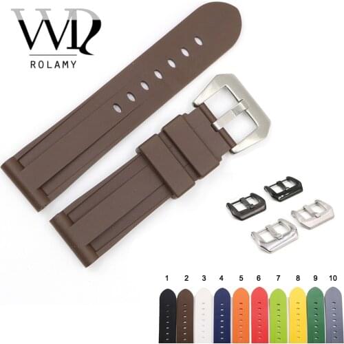 Rolamy 24mm Grey White Black Yellow Orange Brown Waterproof Silicone Rubber Replacement Watch Band Strap For Panerai Luminor