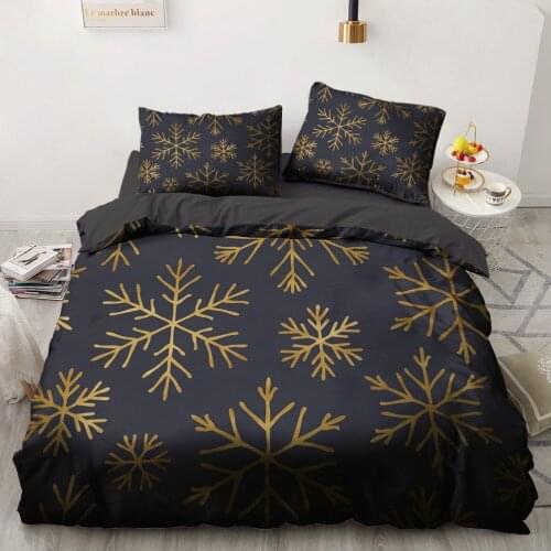 3D Marry Christmas Bedding Set Black Duvet Cover Sets Bed Linen Xmas Blanket Case King Queen Single Twin Size Snowflake Design