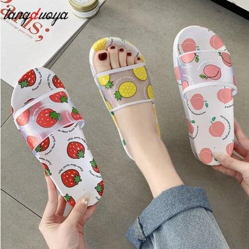Summer Slippers Women Shoes Cartoon Fruit Strawberry Pineapple Peach Girls Ladies Comfortable Flip Flops Beach Slide Sandals