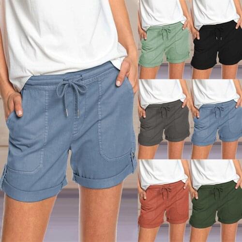 Women Casual Shorts Adjustable Drawstring Elastic Waist Pocket Decoration Loose Version Summer Clothing