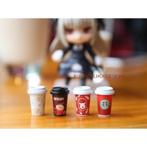 Cute 4pcs 1:6 Scale Dollhouse Miniature Coffee Cup Doll Play Food Toy for Blyth Pullip Barbies 1/6 Doll