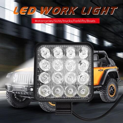2 Pcs Car Truck LED Work Light 12V 24V 48W 6000K IP67 Square Lamp Spotlight For Offroad Truck 16-LED Work Light