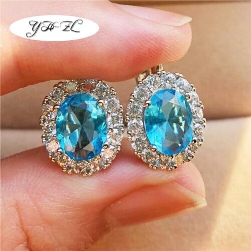 YH-ZL Gorgeous Oval CZ Women Stud Earrings Brilliant Female Party Accessories Fine Anniversary Ladys Gift Statement Jewelry