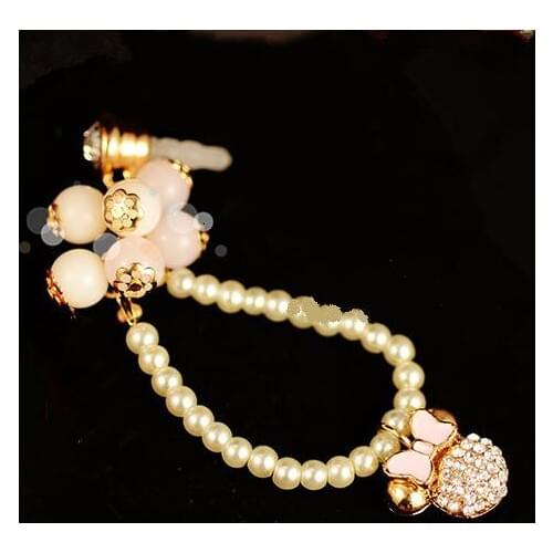 1Pcs 3.5mm Cute Pearl chain Mickey Design Mobile Phone Ear Cap Dust Plug For Iphone Andriod dust plug