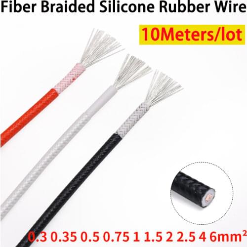 Square 0.3 0.5 1 2 4 6mm Fiber Braided Silicone Rubber Wire Insulated Heat-resistant cable Copper High Temperature Carbon Warm