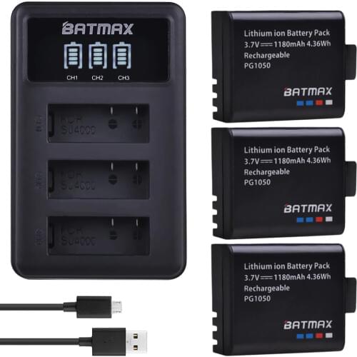 3Pcs 1180mAh PG1050 Camera Battery Akku + LED 3-Slots USB Charger for EKEN H9 H9 H3 H9R H8PRO H8R H8 pro SJ4000 SJCAM SJ5000 M10