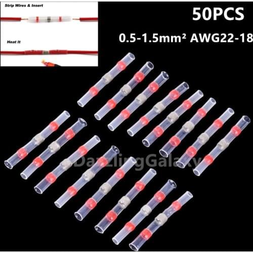 50/25Pcs Solder Seal Wire Connectors Waterproof Heat Shrink Butt Connectors Electrical Wire Terminals Insulated Butt Splices