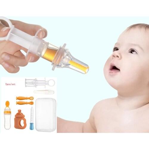 7pcs/set Baby Care Kit Medicine Dispenser Needle Dropper Silicone Baby Bottle With Spoon Soft Baby Teether Toys Baby Health Tool