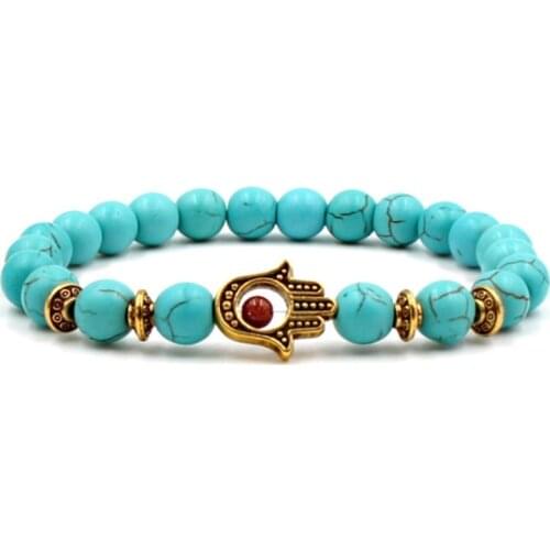 8mm hg2342 Eye hand Bangles turquoise Buddha Prayer Yoga Bracelet women men nature stone for Women Jewelry
