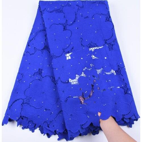 African Cord Lace Fabric Royal Blue Water Soluble Dress Lace Stones 2019 High Quality Nigerian Guipure Lace Fabric Y1696