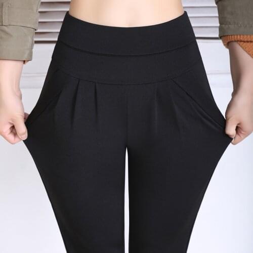 High waist Trousers Womens 2021 Spring Summer New Fashion Stretch Harem Pants Black Plus size 6XL Office Female Casual Pants
