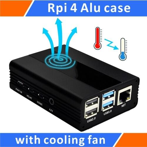 Raspberry Pi 4 Model B Aluminum Alloy Case With Cooling Fan Black