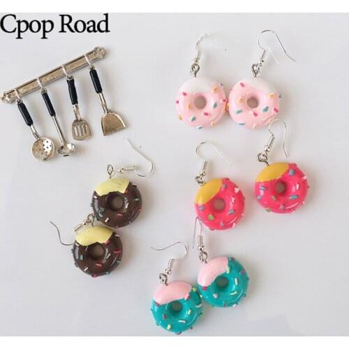 Cpop Resin Earrings for Women Emulation Donuts Cake Fashion Dangle Earrings Girl Chocolate Colorful Party Accessories Kids Gifts