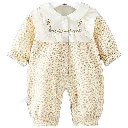 2021 Korean Baby Spring Floral Ruffles Rompers High Quality Newborn Girls Princess Long Sleeves Autumn Lovely Jumpsuit For 0-2t