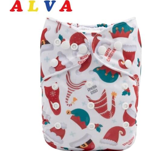 Alvababy Christmas Printed Cloth Diapers Baby Reusable Baby Nappy with 1pc Microfiber Diaper Insert