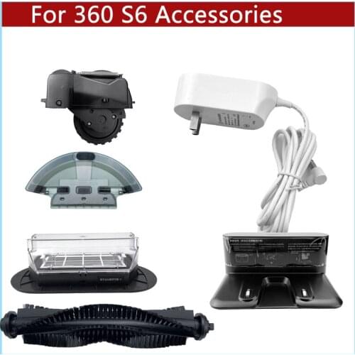 For 360 S6 Hepa Filter Left Right Wheels Rag Water Tank Dust Box Main Side Brush Charging Pile Adapter Sweeping Vacuum Cleaner