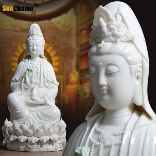 Porcelain Guanyin Bodhisattva Statue Decoration Town House Feng Shui Statue Carving White Porcelain Craft Buddhist Decoration