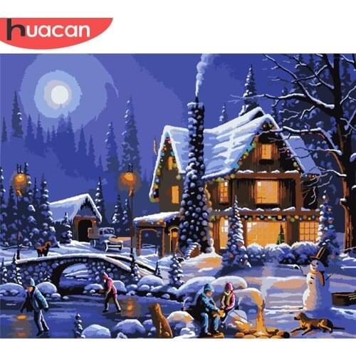 HUACAN Painting By Number Winter DIY Pictures By Numbers Landscape Kits Hand Painted Paintings Drawing On Canvas Gift Home Decor