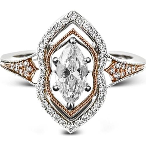 Huitan Fashion Geometric New Shape Women Ring Rose Gold /Silver Color Mix Trendy Wedding Party Luxury Lady Ring Jewelry Shine CZ