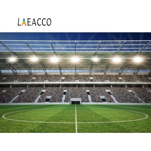 Laeacco Soccer Backgrounds Green Grass Lawn Football Stadium Spotlight Child Portrait Photography Backdrops Photocall Studio