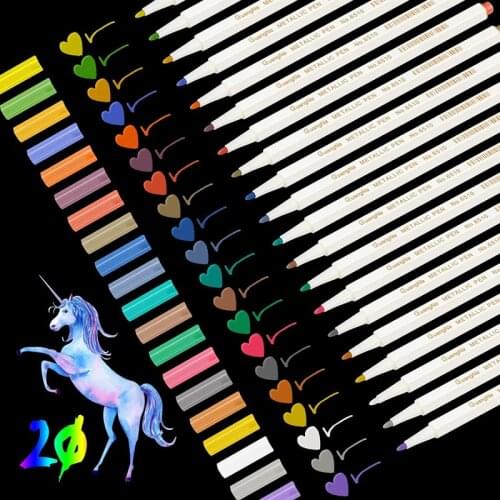 20pcs/set Metal Paint Marker Pen Diy Album Scrapbooking Outline Marker Glitter for Drawing Painting Doodling School Supplies